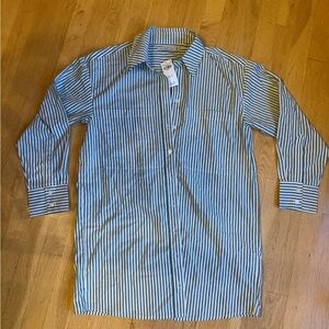 Abercrombie Green and White Striped Women’s Oversized Button-Up Shirt